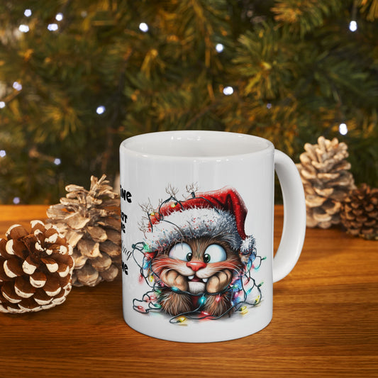 It's Fine the Cat is Fine Everything is Fine" Christmas Ceramic Mug, (11oz, 15oz)