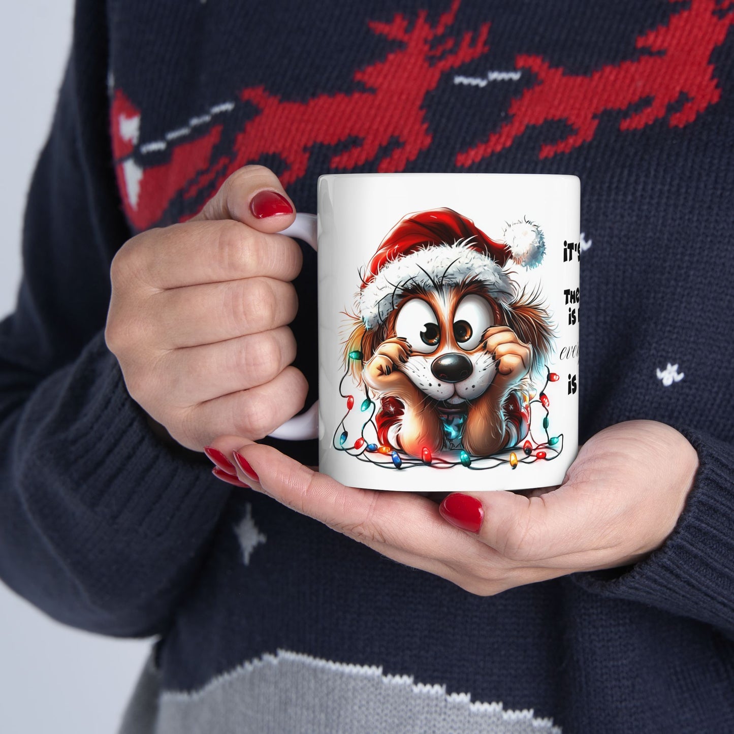 It's Fine the Dog is Fine Everything is Fine" Christmas Ceramic Mug, (11oz, 15oz)